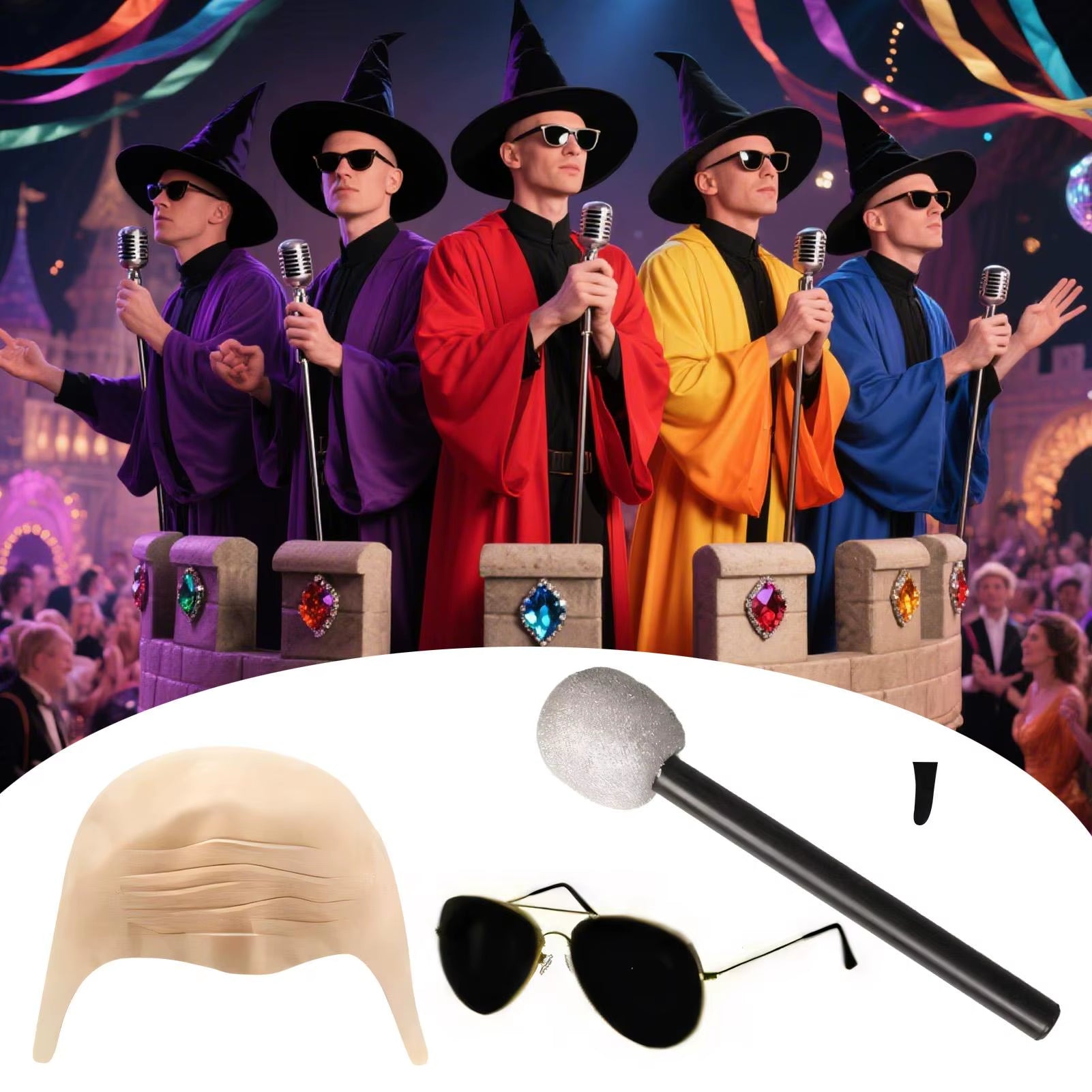 Bald Cap Bald Caps with Glasses Fancy Toys Cosplay Funny Headwear for Menwomen Cosplay Performance Theater Party Halloween Stage