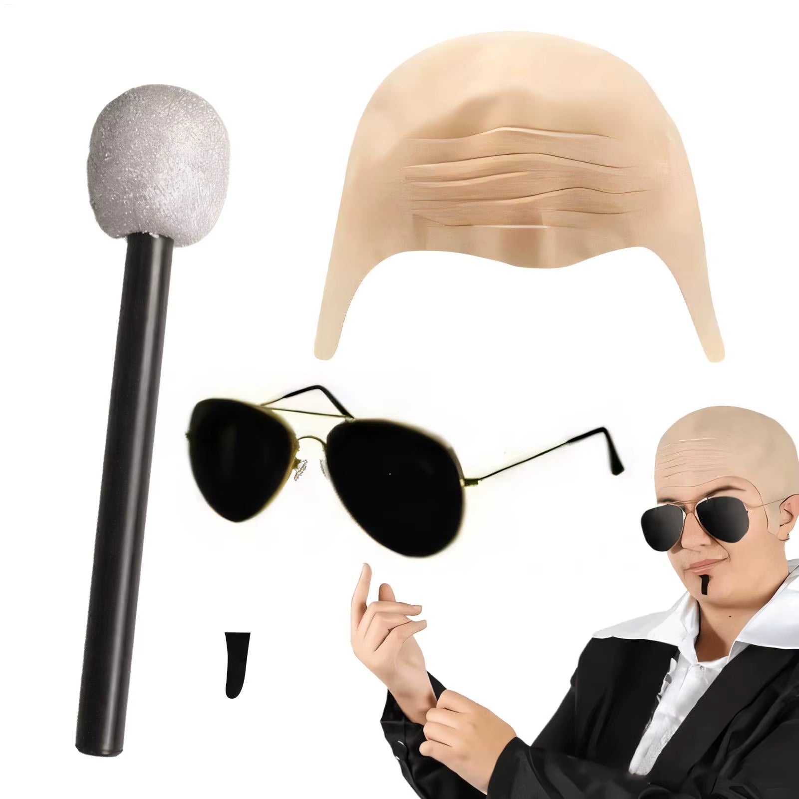 Bald Cap Bald Caps with Glasses Fancy Toys Cosplay Funny Headwear for Menwomen Cosplay Performance Theater Party Halloween Stage