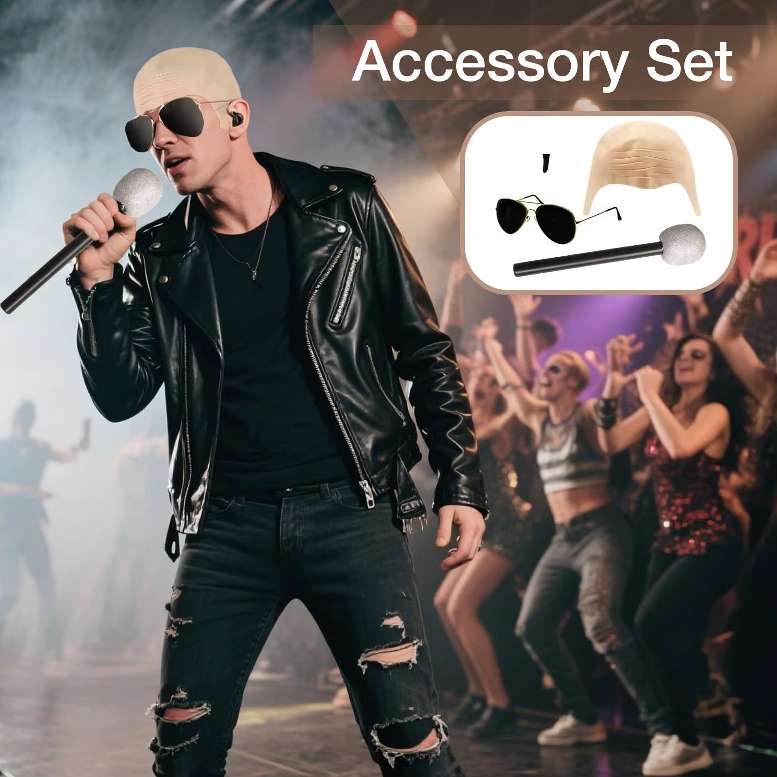 Bald Cap Bald Caps with Glasses Fancy Toys Cosplay Funny Headwear for Menwomen Cosplay Performance Theater Party Halloween Stage