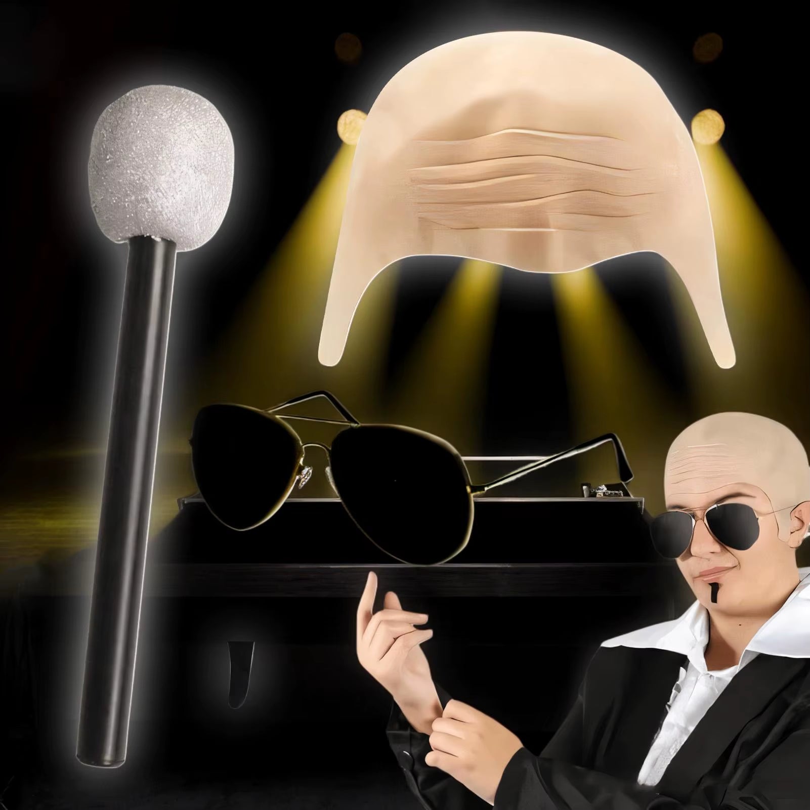Bald Cap Bald Caps with Glasses Fancy Toys Cosplay Funny Headwear for Menwomen Cosplay Performance Theater Party Halloween Stage