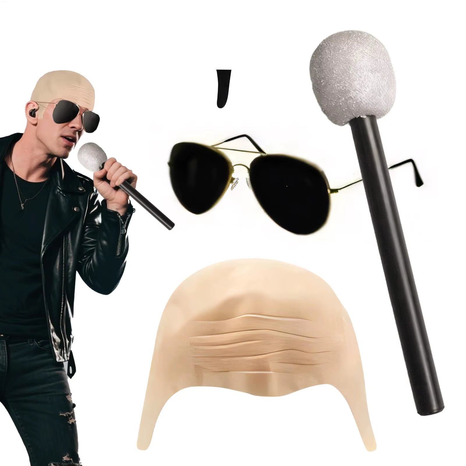 Bald Cap Bald Caps with Glasses Fancy Toys Cosplay Funny Headwear for Menwomen Cosplay Performance Theater Party Halloween Stage